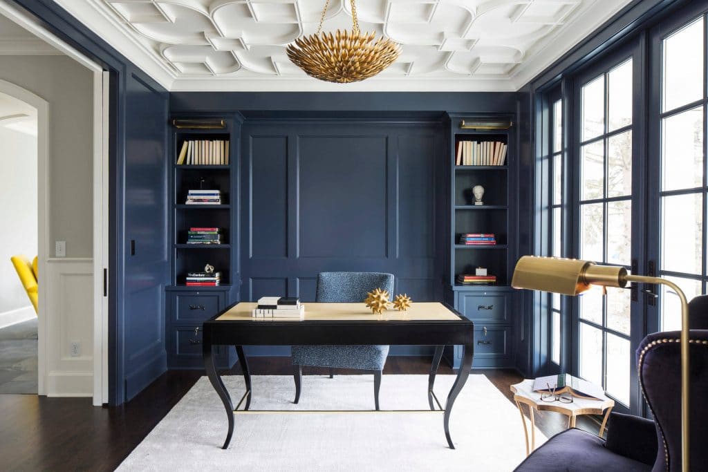 Dark Blue and white colored walls