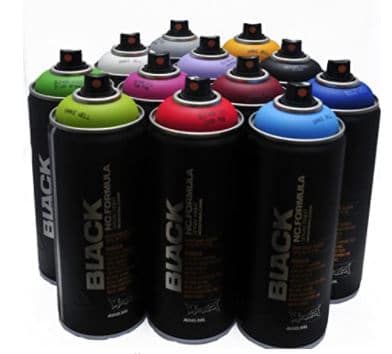 Montana BLACK 400ml Popular Colors Set of 12 Graffiti Street Art Mural Spray Paint